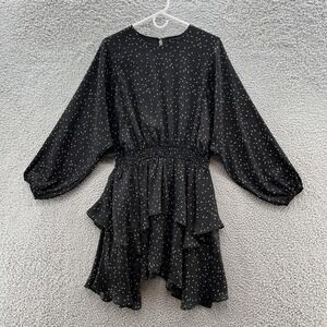 Reset by Jane Dress Women Medium Black Star Print Smocked Waist Ruffle Boho Mini